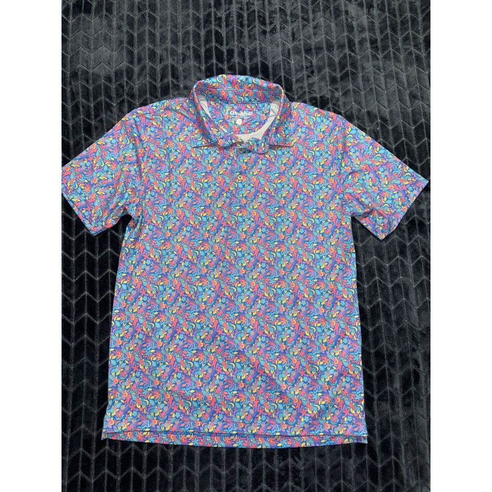 Chubbies Men's Polo Shirt Multicolor Performance 2.0 Tropical Bunch Size Medium